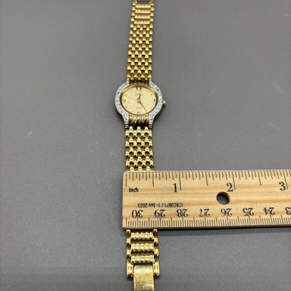 Ladies DMQ Swiss Quartz Gold Tone Watch Cubic Zirconia Bezel Bracelet Band WORKS - Picture 10 of 12